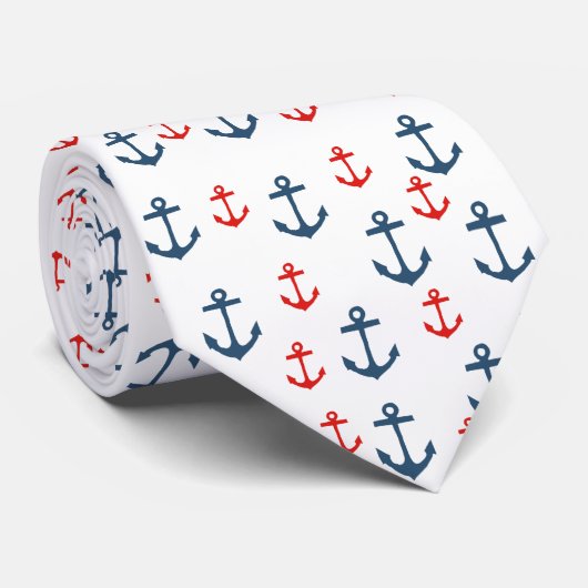 Blauw en rood Nautical Anchor Pattern Stropdas (Opgerold)