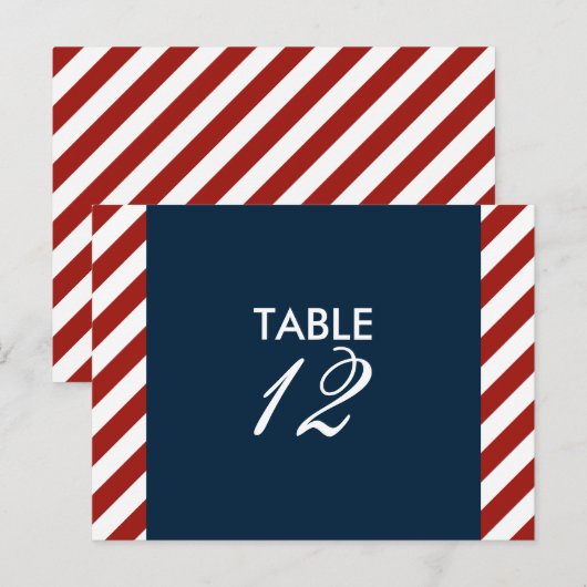 Blauw en rood Nautical Table Number Briefkaart (Voorkant / Achterkant)
