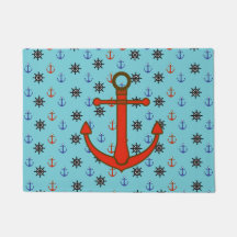 Blauw en Rood Nautisch Anker en Wielen Deurmat