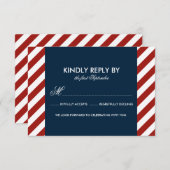 Blauw en rood nautisch gestreepte trouw RSVP kaart (Voorkant / Achterkant)