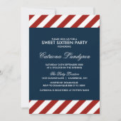 Blauw en Rood Nautisch Zoet Zestien Uitnodiging (Voorkant)