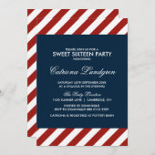 Blauw en Rood Nautisch Zoet Zestien Uitnodiging (Voorkant / Achterkant)