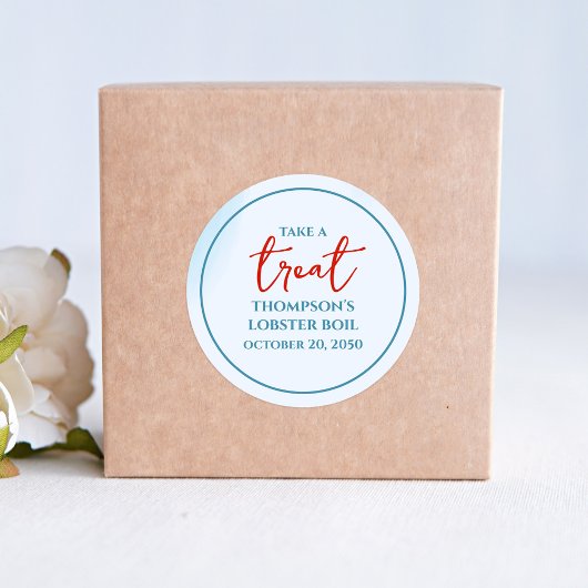 Blauw en Rood Neem een Traktatie Custom Ronde Sticker