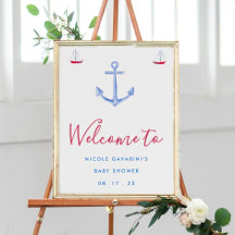 Blauw en rood nicht Baby shower Welkomstteken