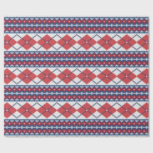 Blauw en rood, noords Sweater Pattern Argyle Kerst Cadeaupapier (Vlak)
