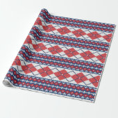 Blauw en rood, noords Sweater Pattern Argyle Kerst Cadeaupapier (Uitgerold)