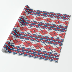 Blauw en rood, noords Sweater Pattern Argyle Kerst Cadeaupapier