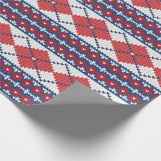 Blauw en rood, noords Sweater Pattern Argyle Kerst Cadeaupapier (Hoek)