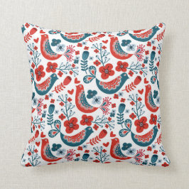 Blauw en rood Noordse vogel stijl kussen