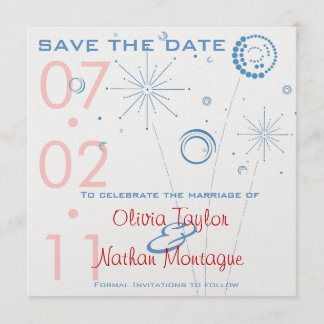 Blauw en rood opslaan Datum Fireworks Save The Date