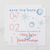 Blauw en rood opslaan Datum Fireworks Save The Date (Voorkant / Achterkant)