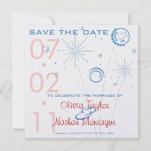 Blauw en rood opslaan Datum Fireworks Save The Date (Voorkant)