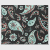 Blauw en rood  paisleypatroon cadeaupapier (Vlak)