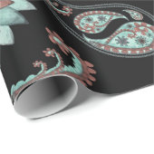 Blauw en rood  paisleypatroon cadeaupapier (Rol Hoek)