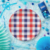 Blauw en rood patriottisch geruit papieren bord (Feest)