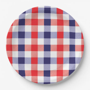 Blauw en rood patriottisch geruit papieren bord