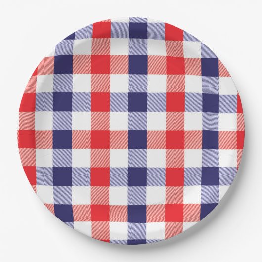 Blauw en rood patriottisch geruit papieren bord (Voorkant)