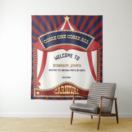 Blauw en Rood Retro Carnaval verjaardag Backdrops Wandkleed (In situ)