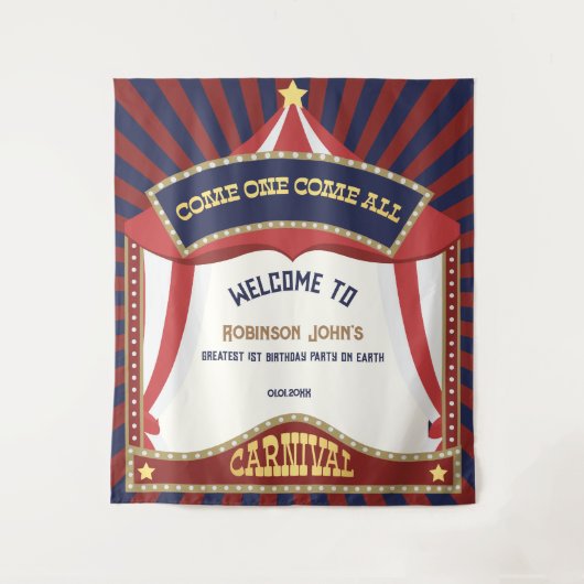 Blauw en Rood Retro Carnaval verjaardag Backdrops Wandkleed (Voorkant)