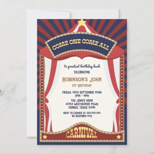 Blauw en Rood Retro Carnaval verjaardag Foto Kaart (Voorkant)