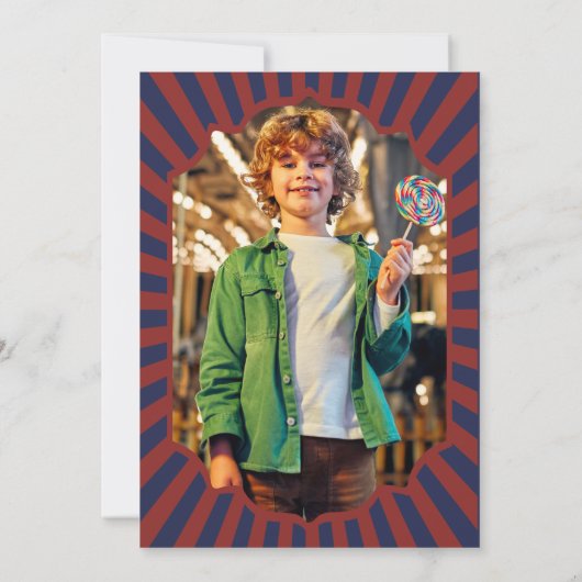 Blauw en Rood Retro Carnaval verjaardag Foto Kaart (Achterkant)