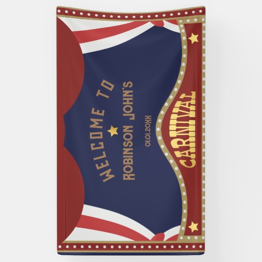 Blauw en Rood Retro Carnaval verjaardagsbanner Spandoek (Verticaal)