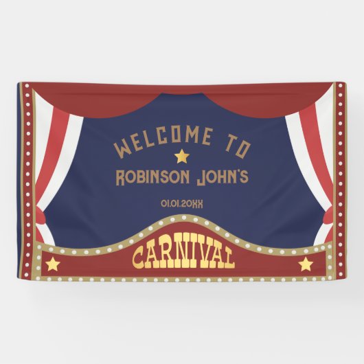 Blauw en Rood Retro Carnaval verjaardagsbanner Spandoek (Horizontaal)