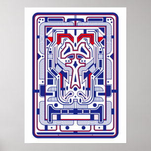 Blauw en Rood Retro Futuristisch Abstract Poster