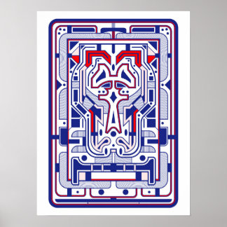 Blauw en Rood Retro Futuristisch Abstract Poster