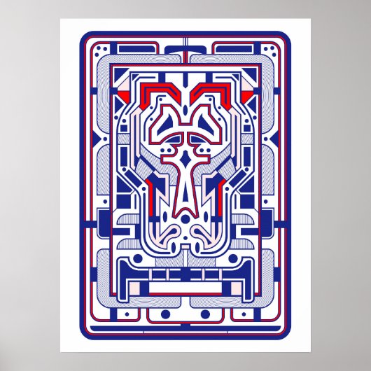 Blauw en Rood Retro Futuristisch Abstract Poster (Voorkant)