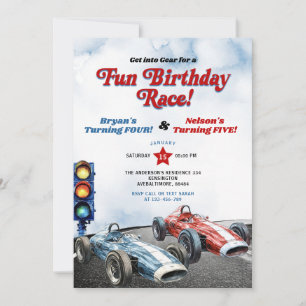 Blauw en rood Retro Racing Cars Verjaardag broers  Kaart