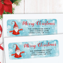 Blauw en rood Schattige Gnome Kerstadres Etiket