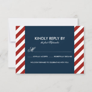 Blauw en rood scheepsstrepen Huwelijk RSVP Kaart