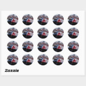 Blauw en rood schip ronde sticker (Vel)