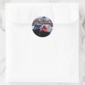 Blauw en rood schip ronde sticker (Tas)