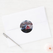 Blauw en rood schip ronde sticker (Envelop)