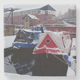 Blauw en rood schip stenen onderzetter