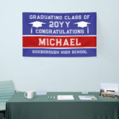 Blauw en rood School Kleuren Afstuderen Spandoek (Beurs)