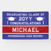 Blauw en rood School Kleuren Afstuderen Spandoek (Horizontaal)