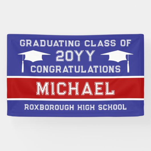 Blauw en rood School Kleuren Afstuderen Spandoek (Horizontaal)