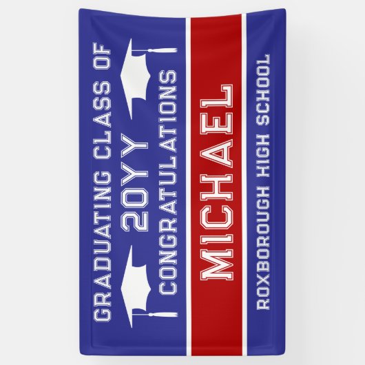 Blauw en rood School Kleuren Afstuderen Spandoek (Verticaal)