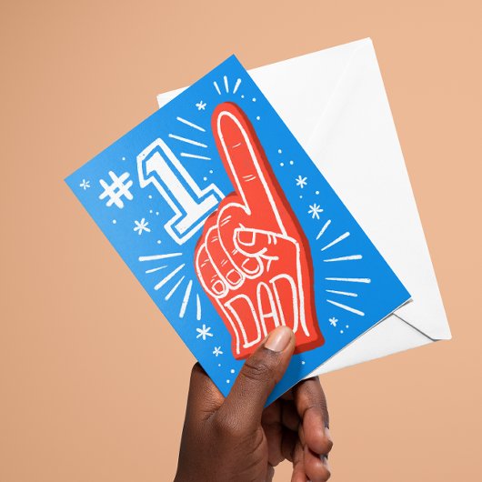 Blauw en Rood Schuimvinger Nummer 1 Papa Vaderdag Briefkaart