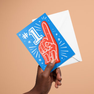 Blauw en Rood Schuimvinger Nummer 1 Papa Vaderdag Kaart