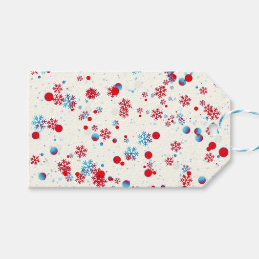 Blauw en rood Snowflake-ontwerp Cadeaulabel (Voorkant (Horizontaal))