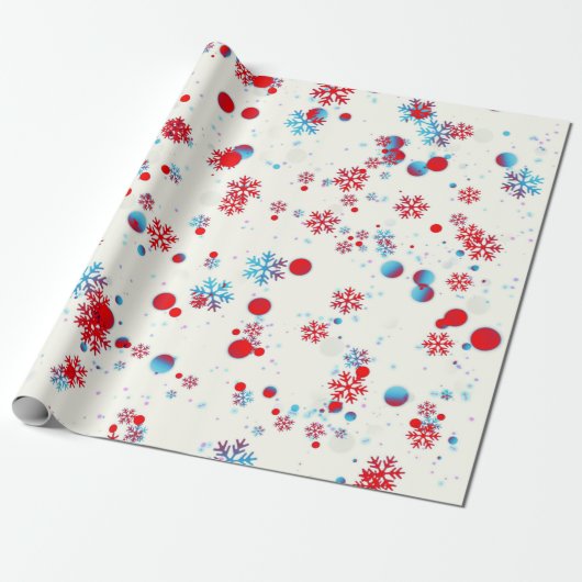 Blauw en rood Snowflake-ontwerp Cadeaupapier (Uitgerold)