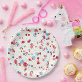 Blauw en rood Snowflake-ontwerp Papieren Bordje (Feest)