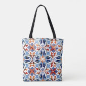 Blauw en rood Spaans Bloemen Tegel Tote Bag (Achterkant)