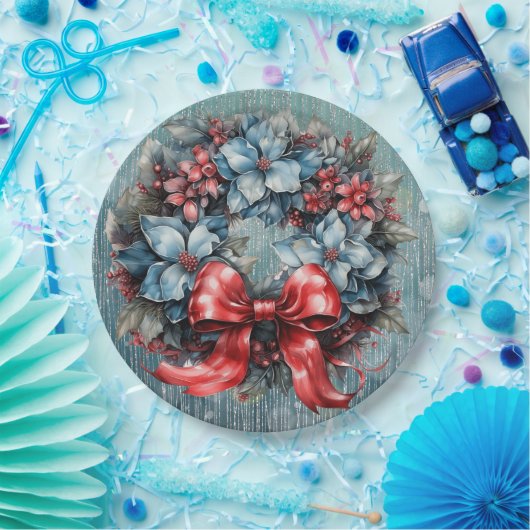 Blauw en rood Sparkly Kranslint Papieren Bordje (Feest)