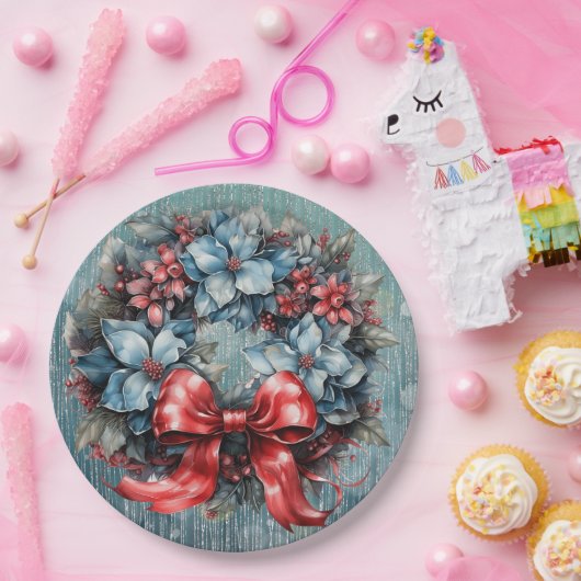 Blauw en rood Sparkly Kranslint Papieren Bordje (Feest)