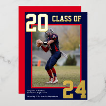 Blauw en Rood Sportieve Varsity Afstuderen Foto